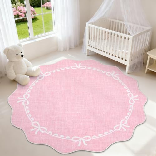 GarveeHome 4ft Round Rugs Washable Scalloped Bow Rug - Image 2