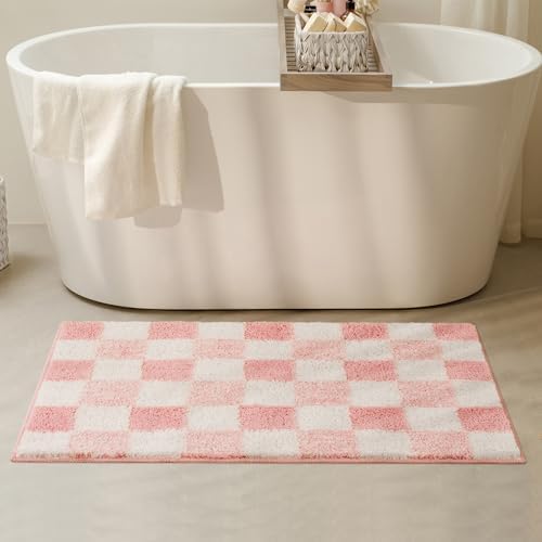 GRANNY SAYS Checkered Pink Bathroom Rug, Cute Bath Mat - Image 7