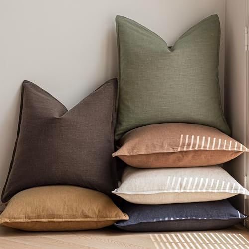 Foindtower Linen Decorative Throw Pillow Covers 20x20 Olive Branch Green - Image 6