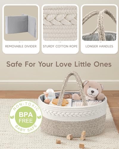 Maliton Extra Large Diaper Caddy Organizer, Cotton Rope Nursery Basket - Image 3