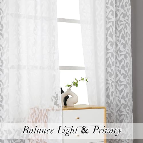 Lecloud Leia 2 Panels Sheer White Curtains 63 Inch Length - Image 3