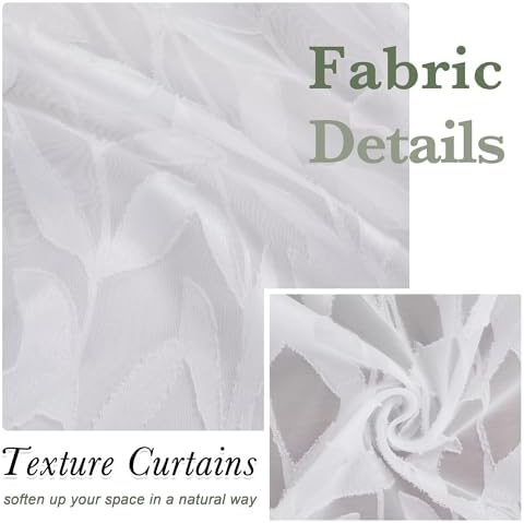 Lecloud Leia White Sheer Kitchen Curtains 30 Inch Length 2 Pcs, Jacquard Leaf - Image 4