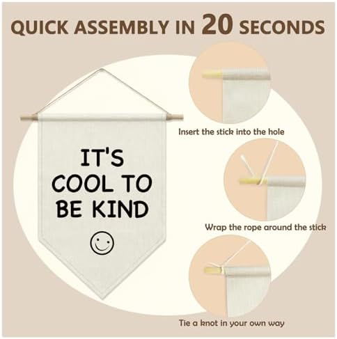 It's Cool to Be Kind Pennant Hanger Banner, Modern Canvas Wall Art - Image 6