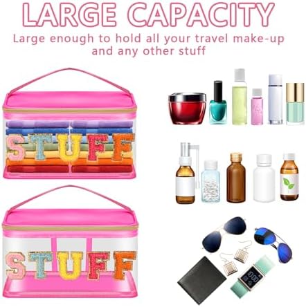 Iqimott Preppy Clear Makeup Bag Stuff Pouch, Chenille Letter Cosmetic Bag - Image 4