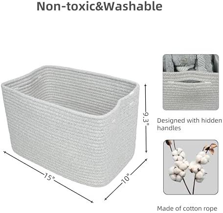 XUANGUO Woven Cotton Rope Storage Baskets 15x10x9.3" 3 Pack Grey - Image 2