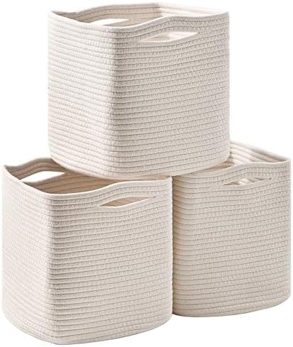 ICERZCZ 11 Inch Cube Storage Bins, Organizer Bins, Woven Cotton Rope Baskets by ICERZCZ