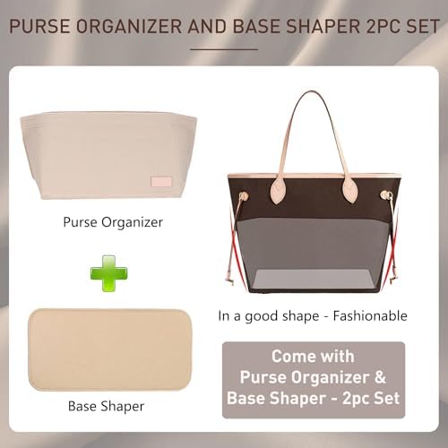 Doxo Purse Organizer Insert for Handbags & Base Shaper 2pc Set, Felt Neverfull - Image 4