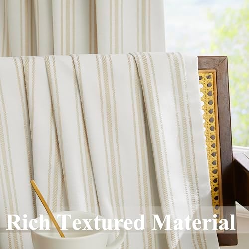 ZJDECOR Beige Stripe Full Blackout Curtains 90 Inch - Image 4