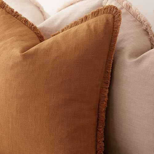 Foindtower Decorative Linen Fringe Throw Pillow Covers 18×18 Inch - Image 5
