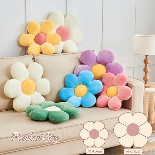 Kcvvcr White Yellow Flower Pillow, 14.9" Cute Flower Shaped Floor Pillow - Image 2