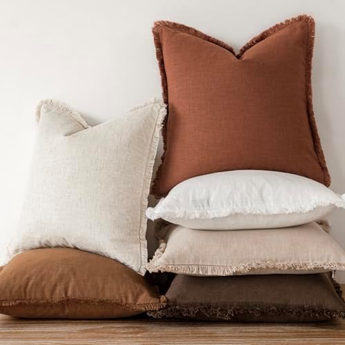Foindtower Decorative Linen Fringe Lumbar Throw Pillow Covers Cozy Boho - Image 5