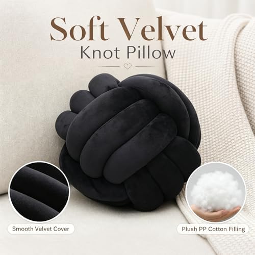 Petrella Black Knot Pillow Ball, 11 Inch Round Decorative Pillow - Image 2