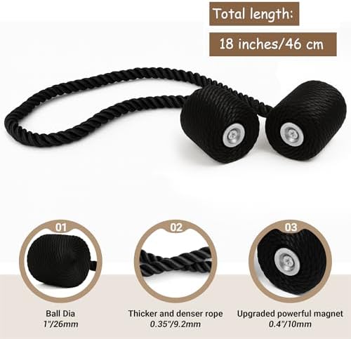 Hion Magnetic Curtain Tiebacks Black 4pcs, Curtain Holdbacks Hooks Holders - Image 2