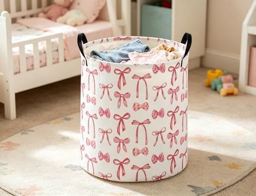 Pink Laundry Basket Bowknot Hamper - Image 4