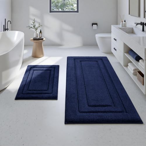 HOMEIDEAS Bathroom Rugs Sets 2 Piece, Soft Extra Long Bath Mat Navy Blue by HOMEIDEAS