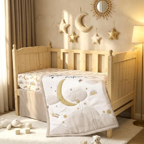 Hahafelt 3 Pcs Moon Star Baby Crib Bedding Set - Image 4