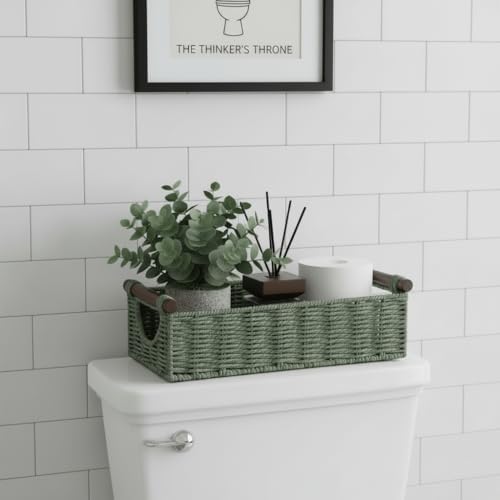 CubesLand Small Wicker Toilet Basket Tray Organizer W/Cut Out Handle - Image 4