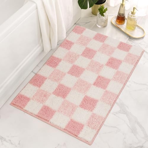 GRANNY SAYS Checkered Pink Bathroom Rug, Cute Bath Mat by GRANNYSAYS
