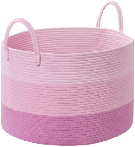 67L Large Woven Blanket Basket, Cotton Rope Baby Laundry Hamper by Degeyoyo