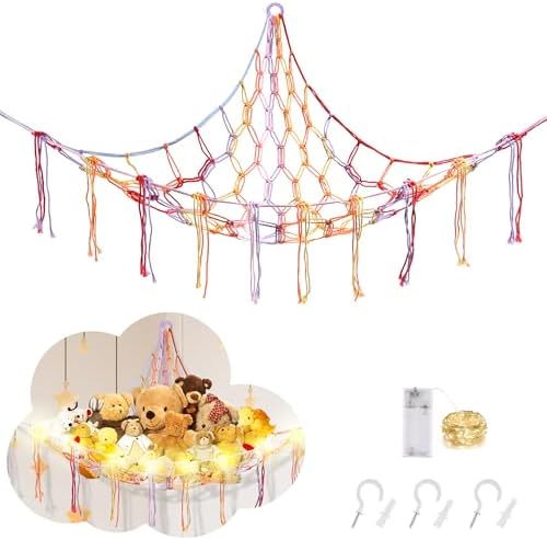 CERETIA Stuffed Animal Hammock Corner Plushie Net Storage, Jumbo Rainbow by CERETIA