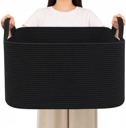 65L Large Laundry Basket with Handles, Woven Blanket Basket by HZFTJOY