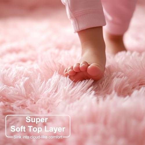 Amdrebio Pink Shag Plush Area Rug 6x9 - Image 4