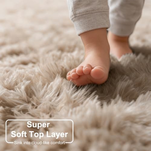 Amdrebio Beige Boho Furry Small Area Rug 3x5 - Image 4