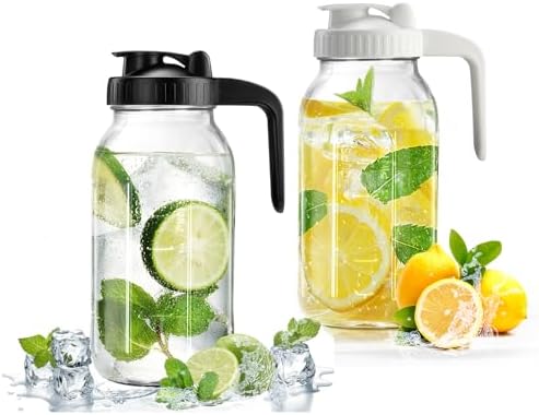 64oz Glass Pitcher with Lid & V-shaped Pour Spout by miradexic
