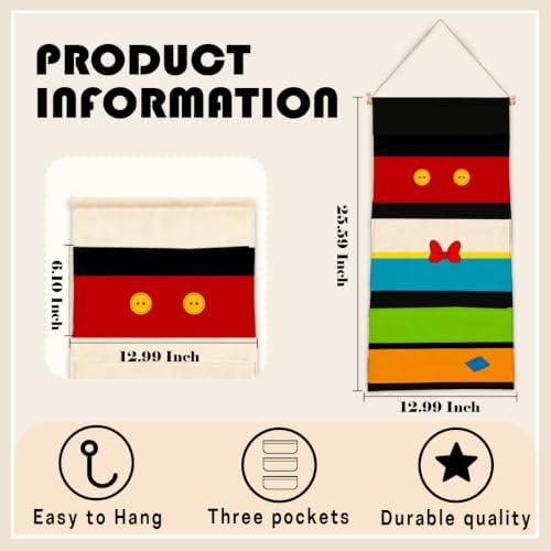 3-Pocket Hanging Wall Organizer, Colorful Block Over Door Storage Pockets - Image 3