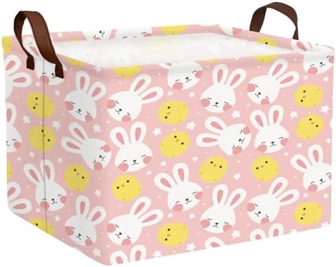 Large Cute Easter Basket for Kid Empty Gift Baby Rectangle Storage Bin Bunny by ASKETAM