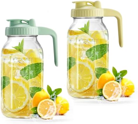 Mason Jar with Pour Spout Lid V-shaped, 2 Quart Iced Tea Pitcher Double Leak by miradexic