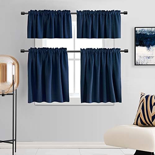 DONREN 18 Inch Long Navy Blue Blackout Curtain Valances - Image 5