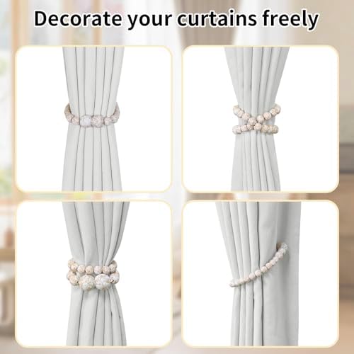KLOGTSIND Magnetic Curtain Tiebacks, 6 Pack Wood Bead Curtain Holdbacks - Image 4