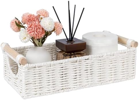 CubesLand Wicker Toilet Storage Basket Tray Organizer W/Cut Out Handle by CubesLand
