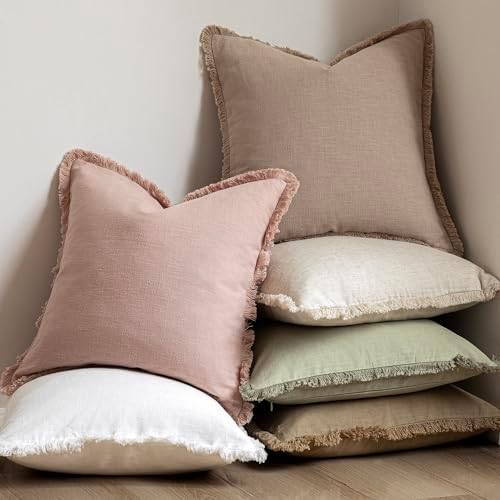 Foindtower Decorative Linen Fringe Throw Pillow Covers 16×16 Light Green - Image 6