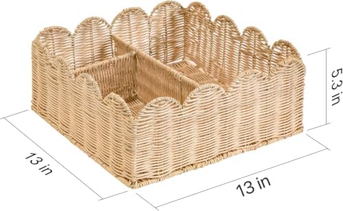Rattan Divided Scalloped Basket, Wicker Diaper Caddy Scalloped Baske, Woven - Image 4