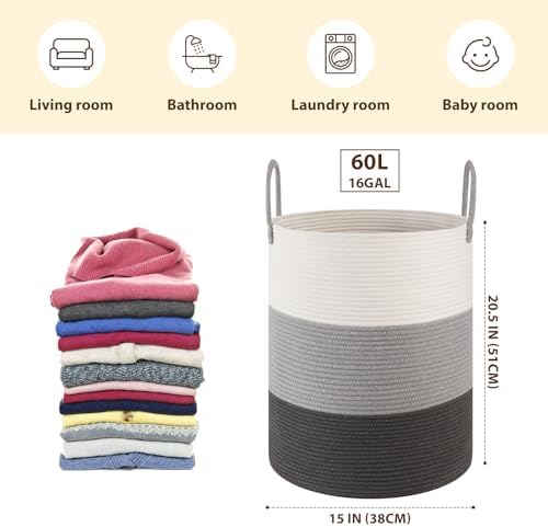 OIAHOMY 60L Nursery Hamper Laundry Basket Laundry Hamper Gradient Grey - Image 2