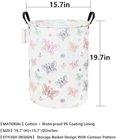 Foldable Waterproof Round Fabric Laundry Basket Home, Colorful Butterfly - Image 2