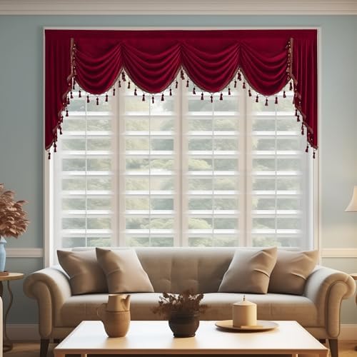 StangH Extra Wide W98 inches Red Velvet Window Valances, 1 Panel by StangH