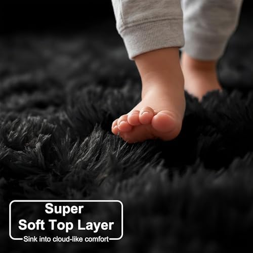 Amdrebio Black Fluffy Fuzzy Area Rug 4x6 - Image 2
