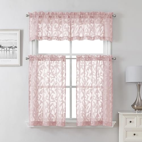 Lecloud Leia Jacquard Textured Blush Pink Curtains Sheer Valances - Image 6