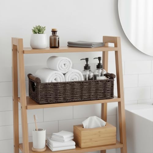 CubesLand Small Wicker Toilet Basket Tray Organizer W/Cut Out Handle - Image 2