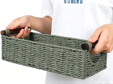 CubesLand Small Wicker Toilet Basket Tray Organizer W/Cut Out Handle - Image 3