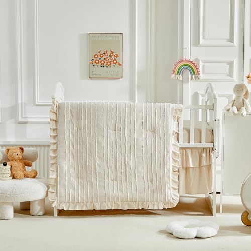 3 Pieces Tufted Stripes Crib Bedding Set - Image 4
