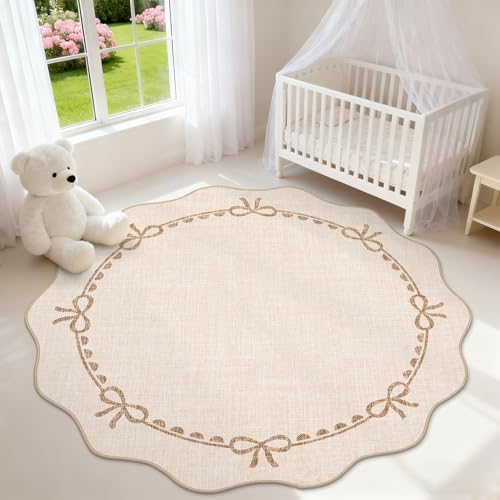 GarveeHome 4ft Round Rugs Washable Scalloped Bow Rug - Image 2