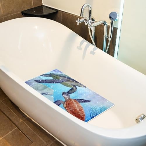 Bathtub Mat Non Slip 26.8x15.1In, Sea Turtle Coral Bath Mat - Image 5
