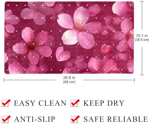 Bathtub Mat Non Slip 26.8x15.1 Inch, Cherry Blossoms Shower Mat - Image 4