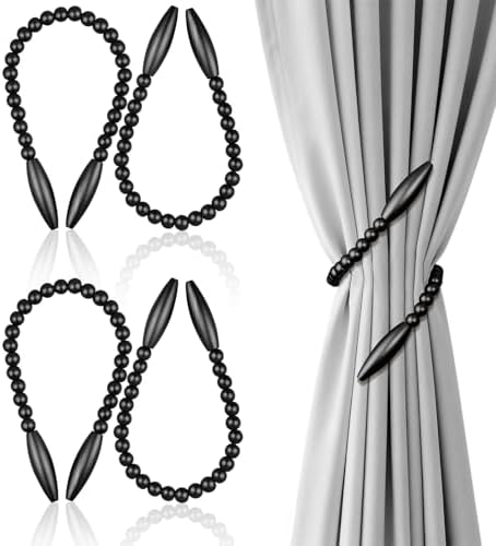 Wood Bead Curtain Tiebacks 4 Pack, No Drill Curtain Holdbacks by OCIOLI