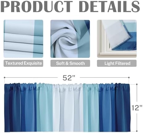 Emvency Valances for Windows, 2 Pack, 52x12 Inch, Coastal Striped - Image 3