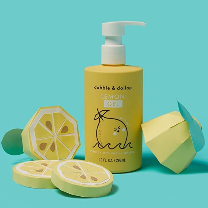 Dabble & Dollop Lemon Body Wash & Shampoo – 3-in-1 Natural Bubble Bath for Kids, Made in USA, No Parabens or Sulfates, Vegan, Gluten-Free, Tear-Free (10oz, Pack of 2)